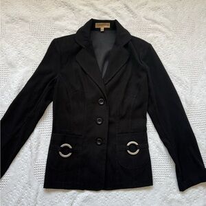 Notations Black Blazer with metal hardware details